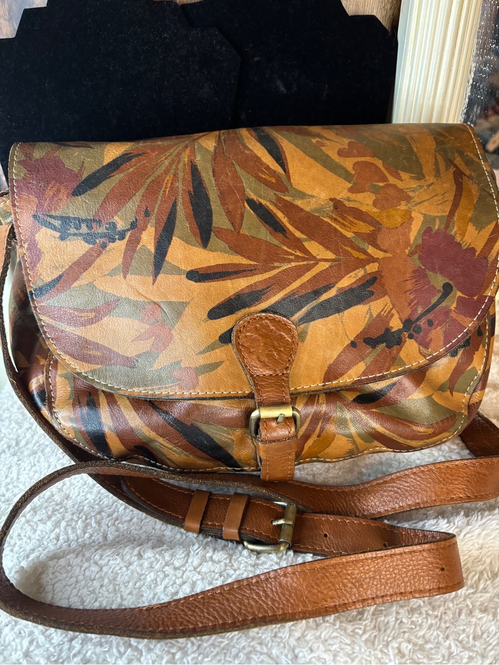 Patricia Nash Painted Leather Fall Print Crossbody Bag in Brown/Multi Crossbody